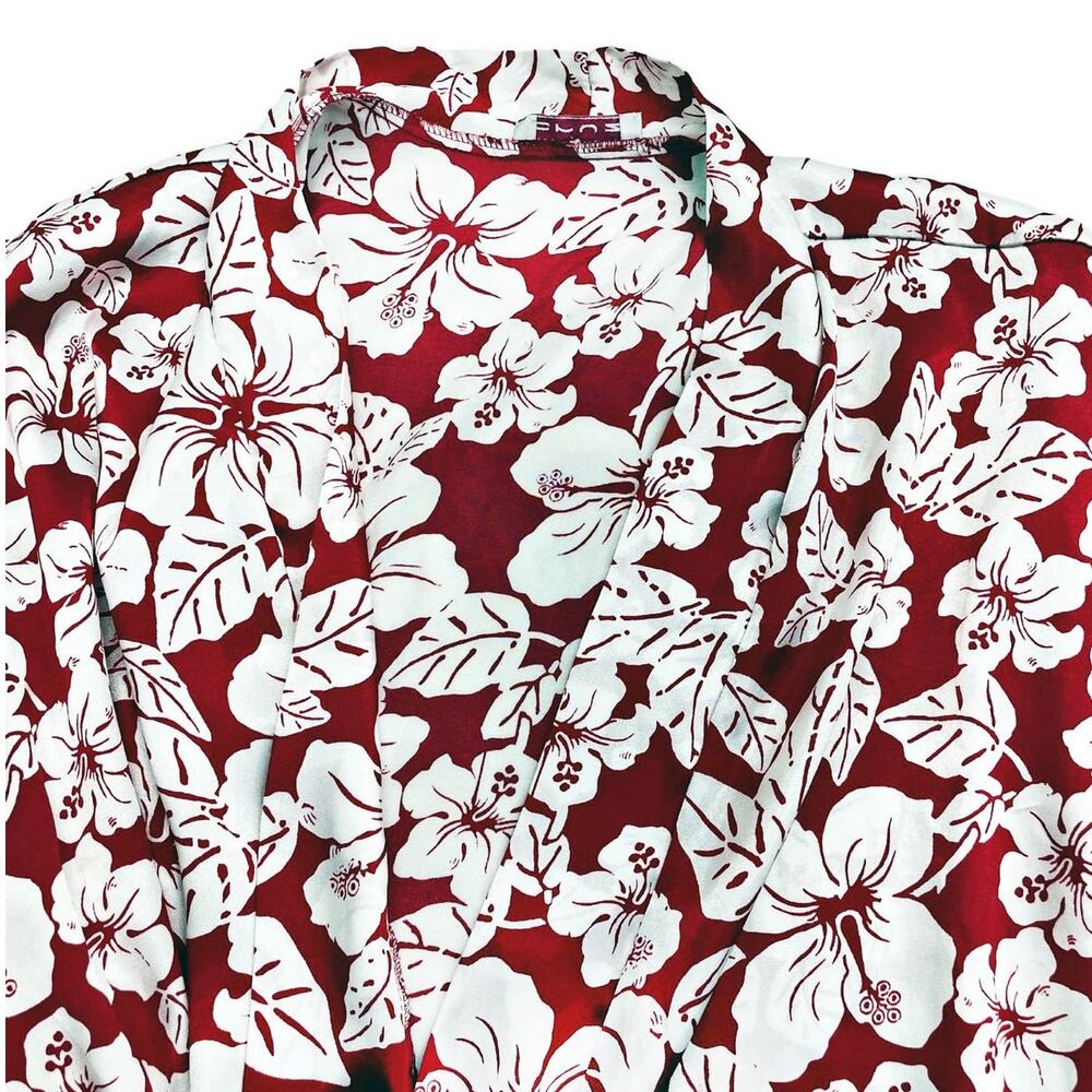 Vintage Cruz Satin Red White Hibiscus Hawaiian Robe Needs Belt M/L  Tropical